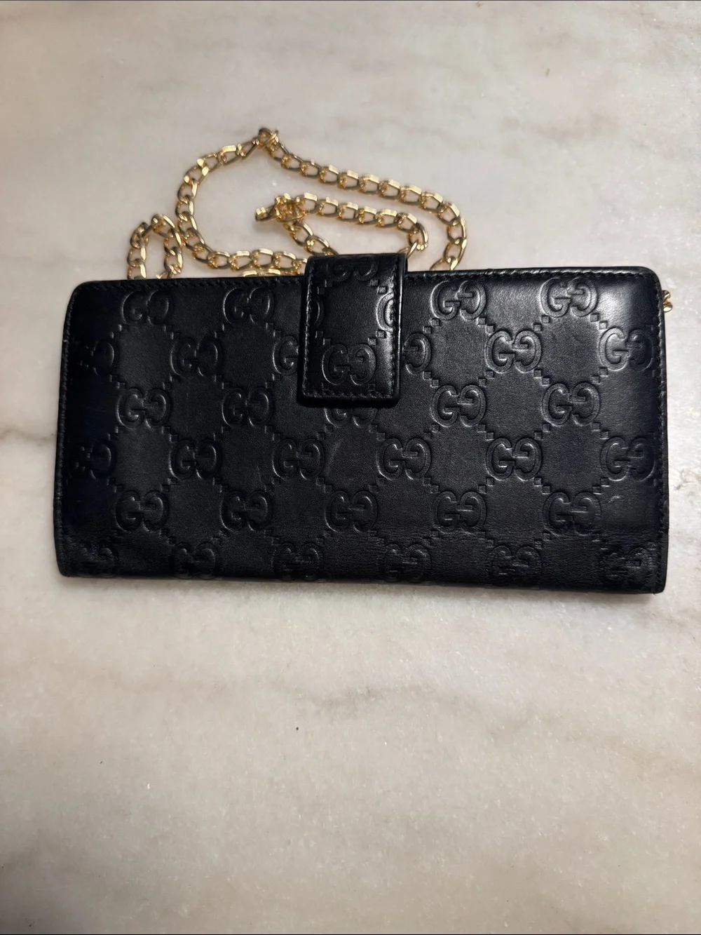 Gucci Black Embossed Leather Chain Crossbody with Gold Hardware - Picture 2 of 3